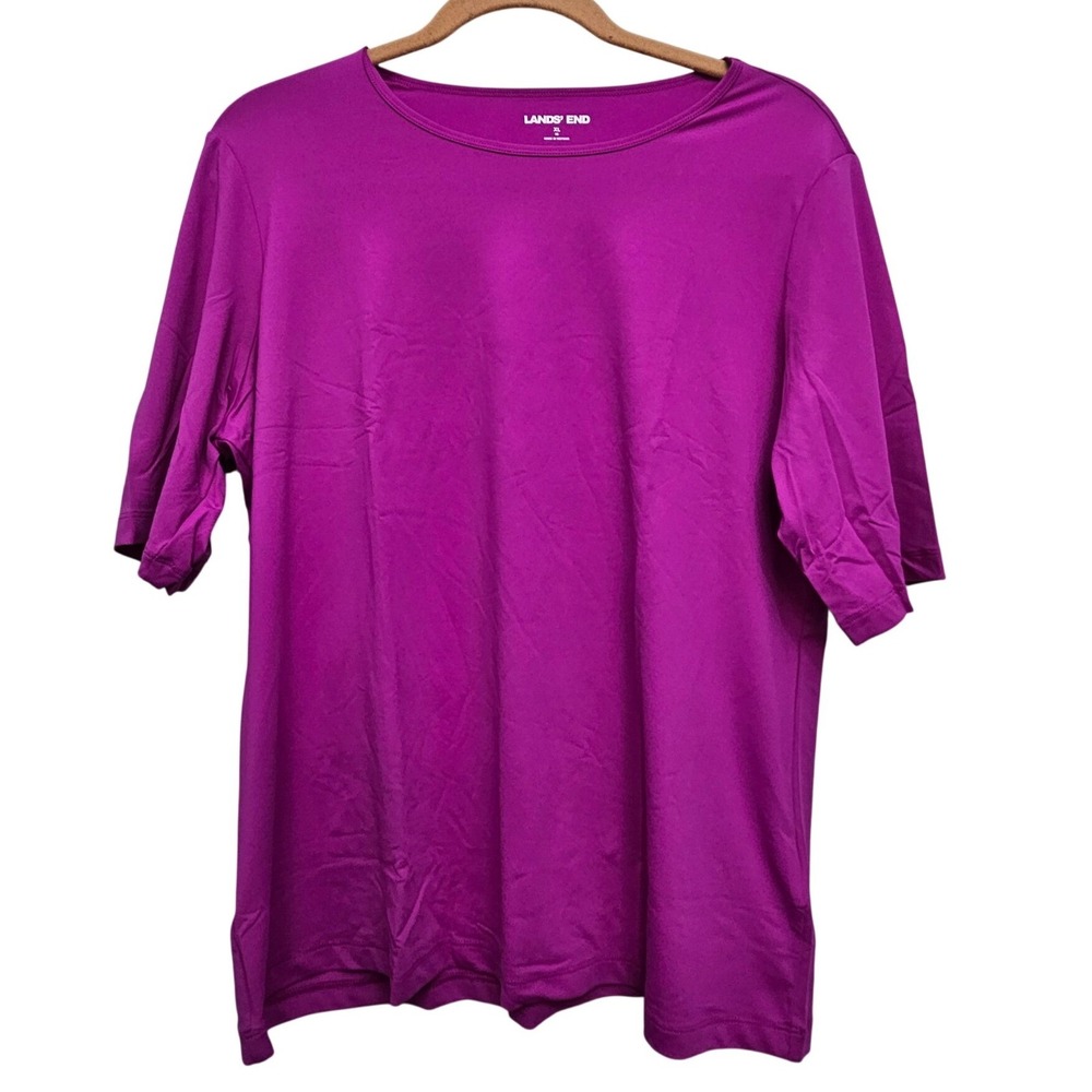 Lands End Swim Tee Womens XL Purple UPF 50+ Rash Guard Short Sleeve Sun Shirt